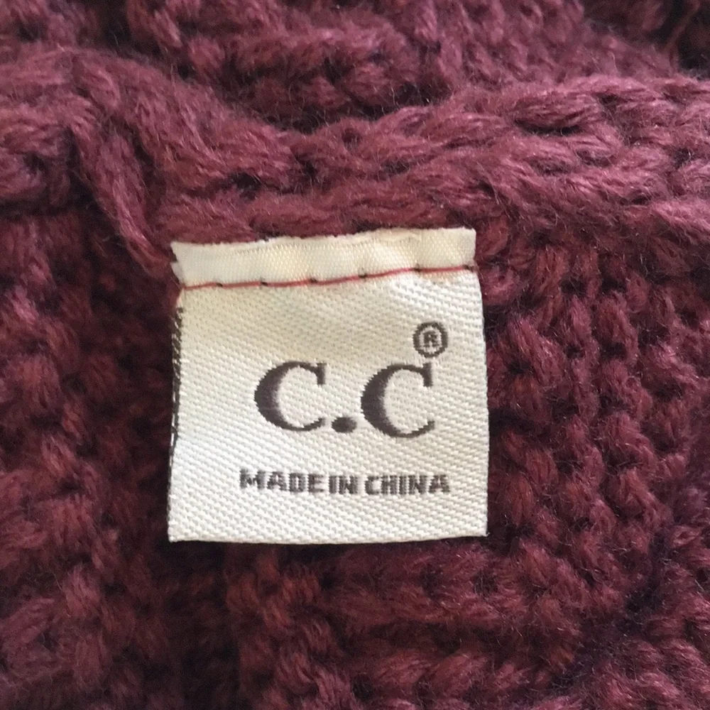 C.C Knit Beanie With Faux Fur Pom